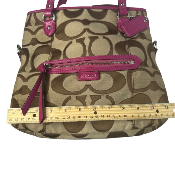 Coach Khaki & Bright Magenta Daisy Outline Signature Mia Tote Bag & Wallet - Picture 12 of 16